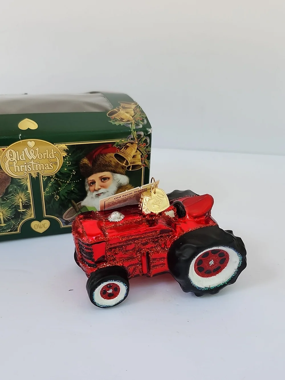 NWT OLD WORLD CHRISTMAS FARM TRACTOR HAND BLOWN ORNAMENT